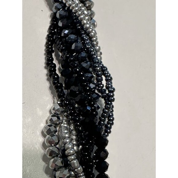 Multi Strand Bracelet Black Silver Tone Twist Beaded Magnetic Clasp Elegant - Picture 4 of 5